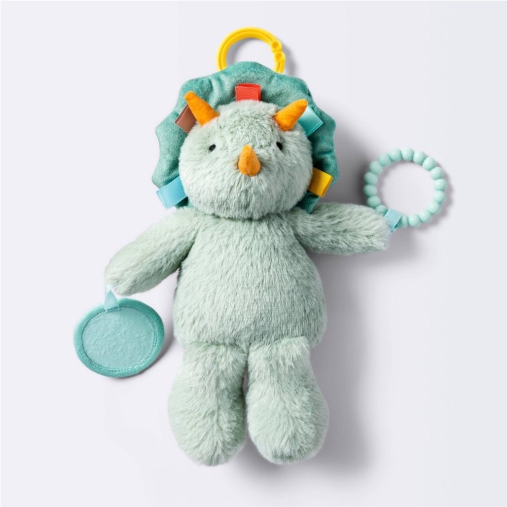 Cloud Island Plush Dinosaur Toy with Teething Rings - Mint Green